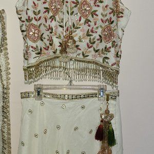 Embroidered White Lengha Choli (CUSTOM MADE)